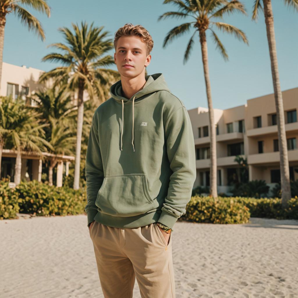 Man on Beach in Casual Attire