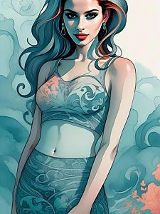 Confident Woman with Flowing Hair and Floral Background