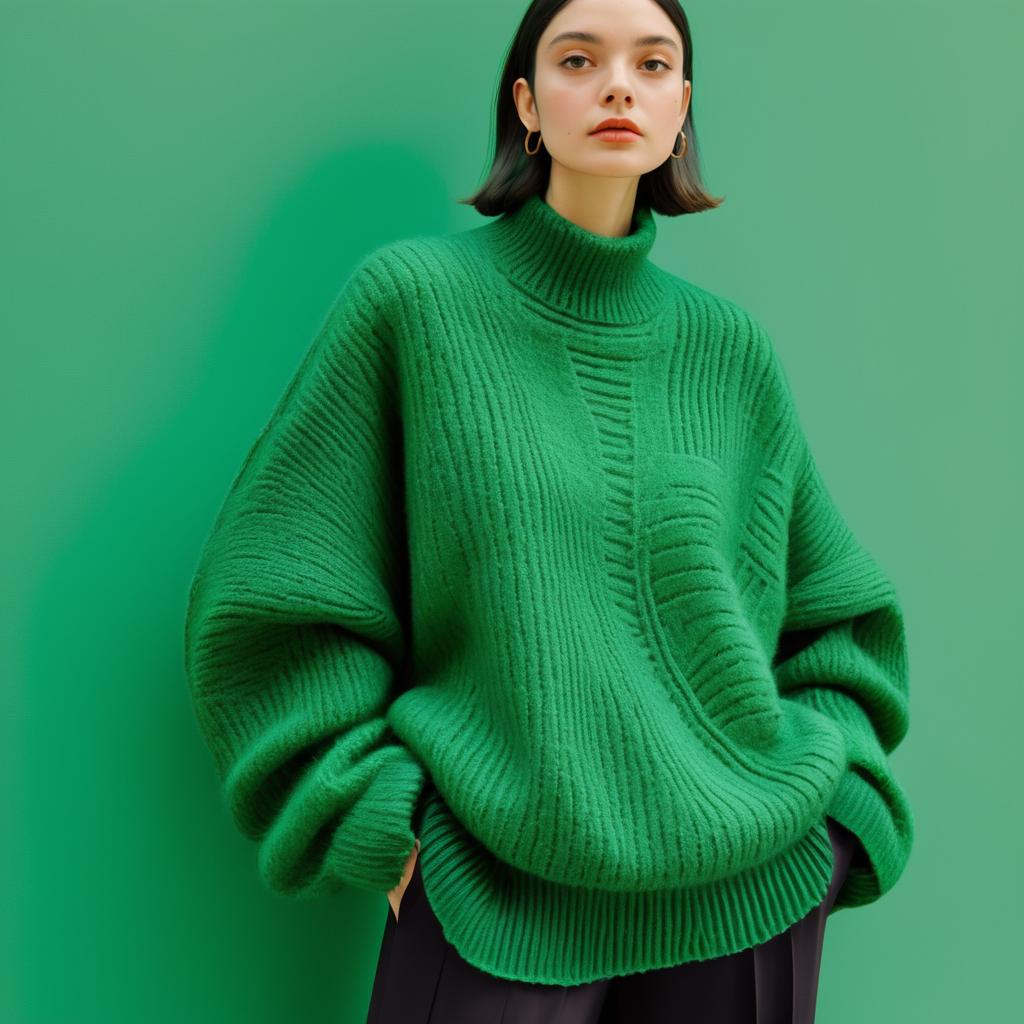 Woman in Oversized Green Sweater