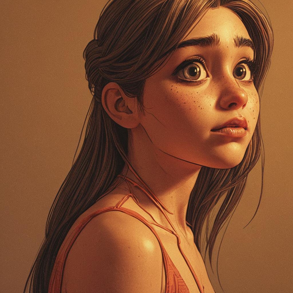 Realistic Digital Portrait of Woman with Freckles and Large Eyes Realistic Digital Portrait of Woman with Freckles and Large Eyes