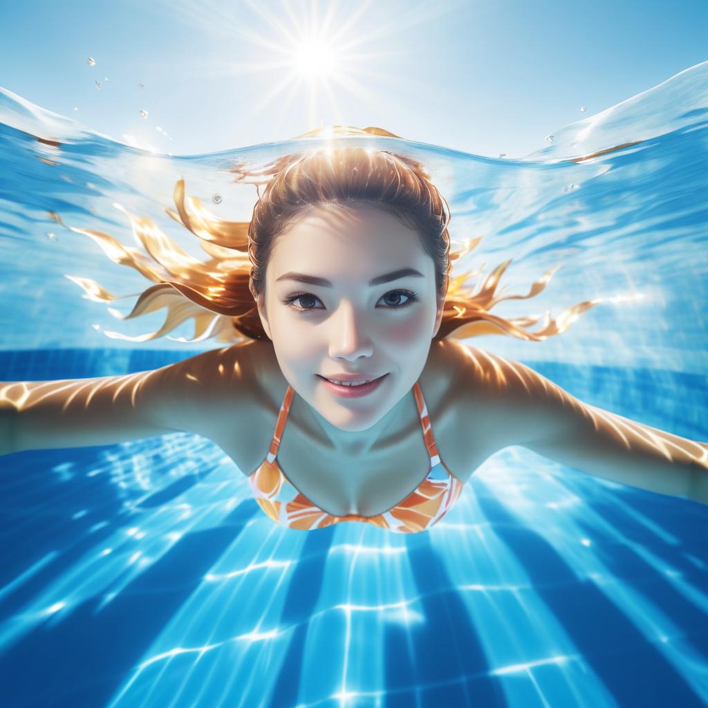 Young Woman Swimming Gracefully Underwater