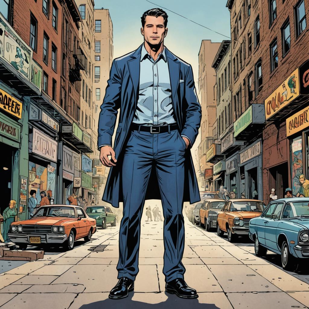 Stylized Illustration of Confident Man in Urban Street