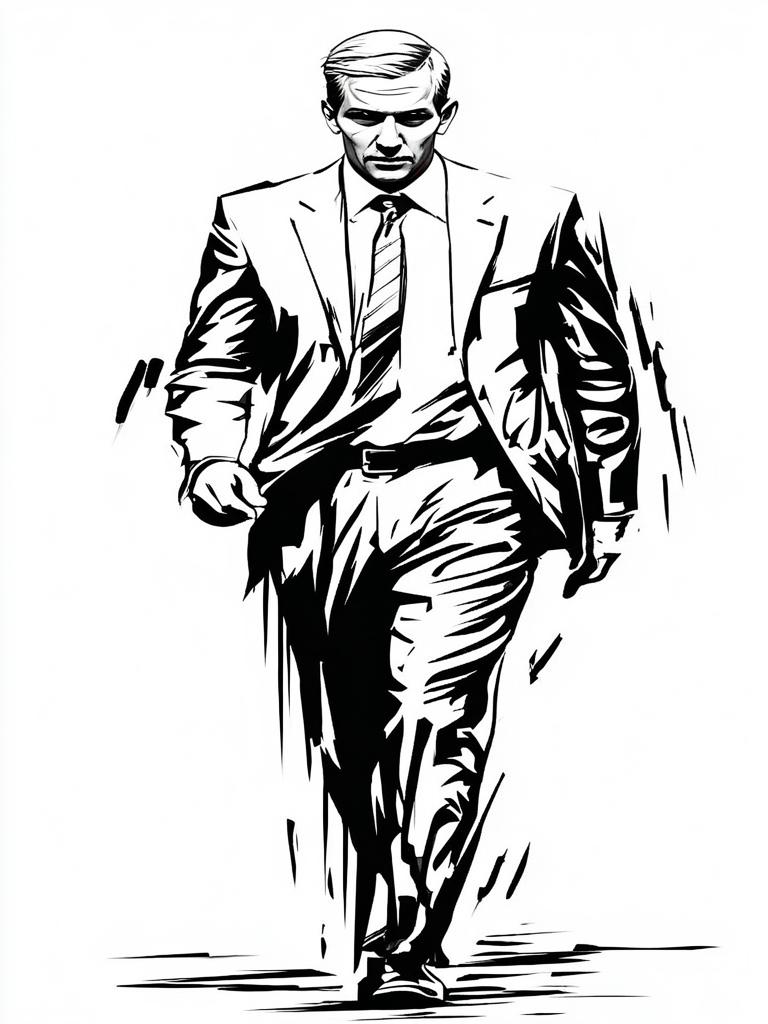 Confident Man in Suit - Black and White Illustration Confident Man in Suit - Black and White Illustration
