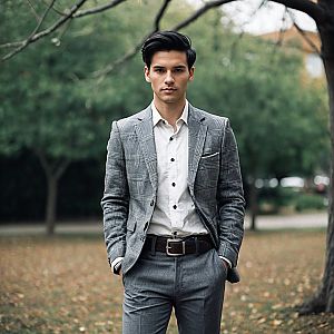 Confident Young Man in Stylish Gray Blazer Outdoors
