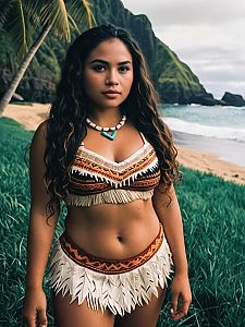 Woman in Slutty Moana Costume on Tropical Beach
