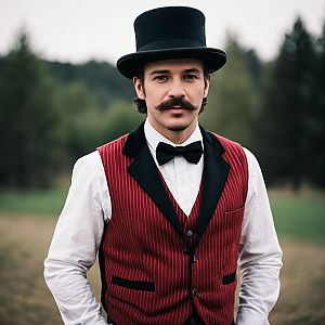 Vintage Man in Red Pinstripe Vest