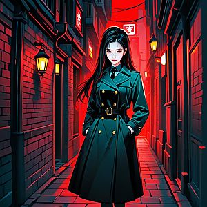 Confident Woman in Cyberpunk Alley