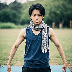 Young Man Practicing Yoga Outdoors