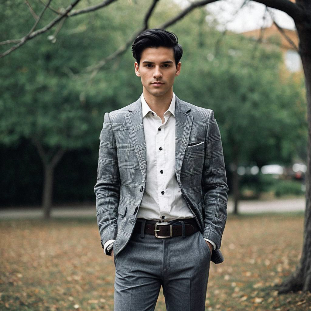 Confident Young Man in Stylish Gray Blazer Outdoors