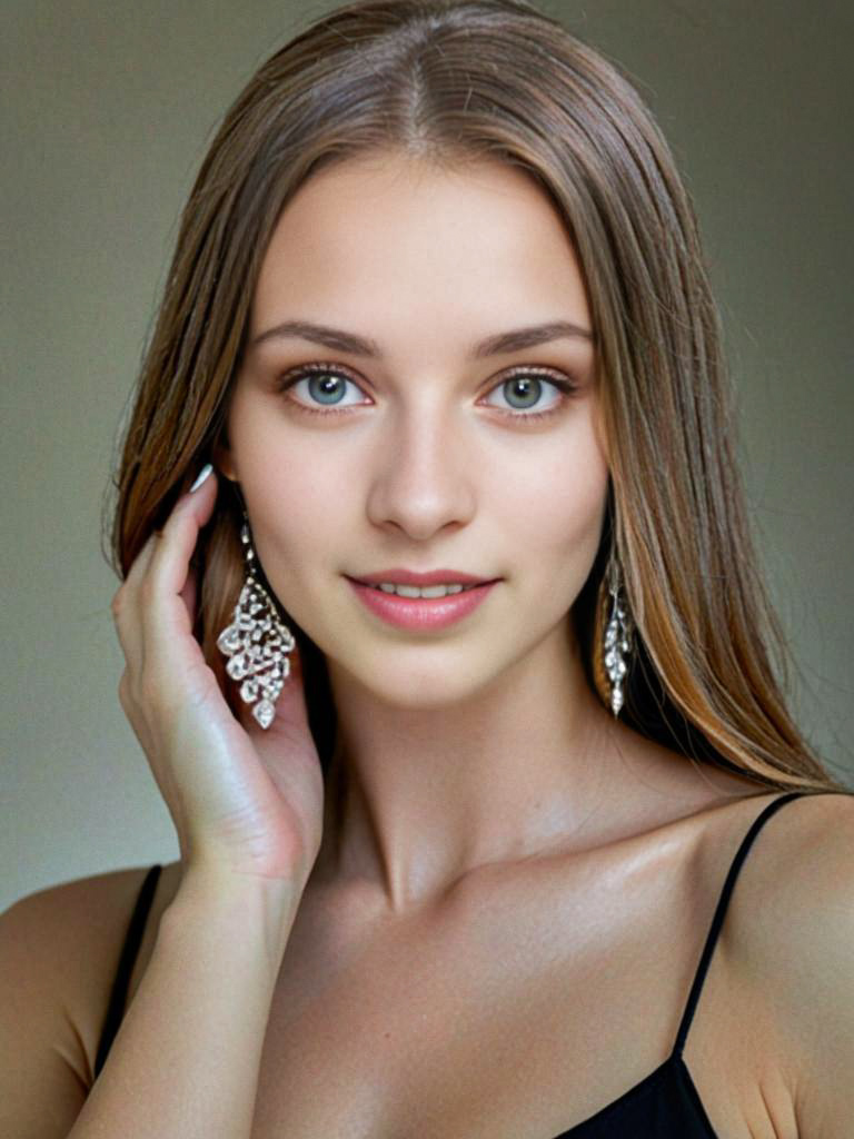 Elegant Woman Portrait with Long Hair and Earrings