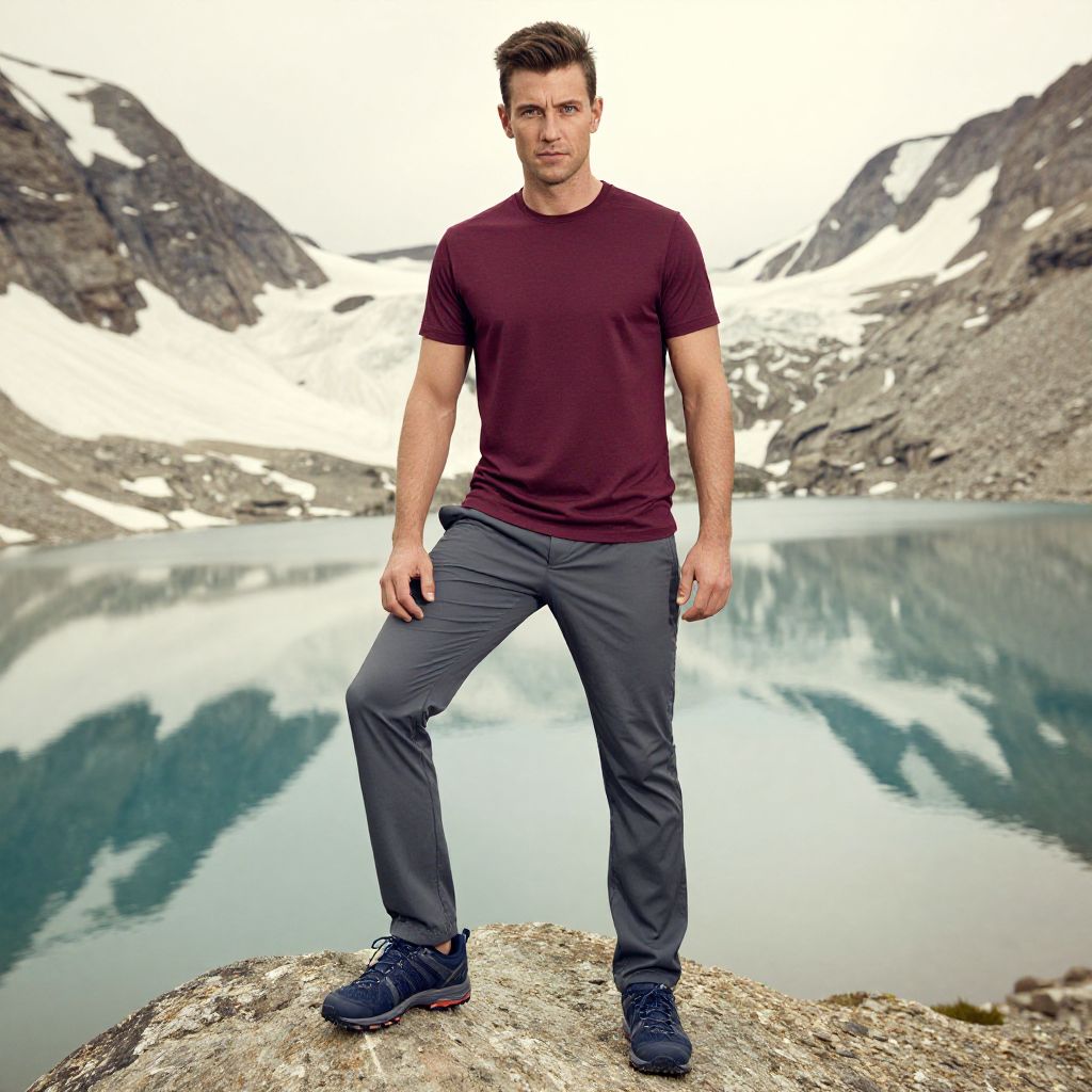 Man in Outdoor Activewear by Alpine Mountain Lake