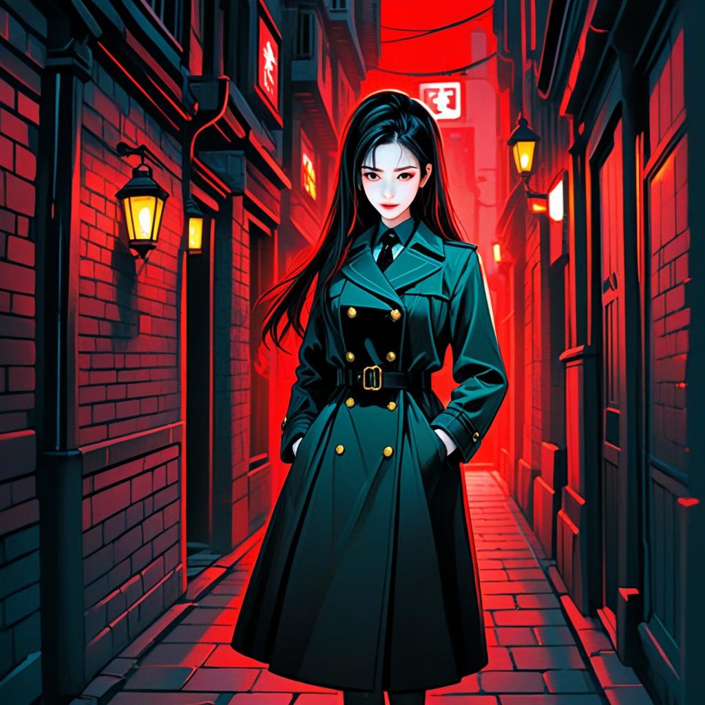 Confident Woman in Cyberpunk Alley Confident Woman in Cyberpunk Alley