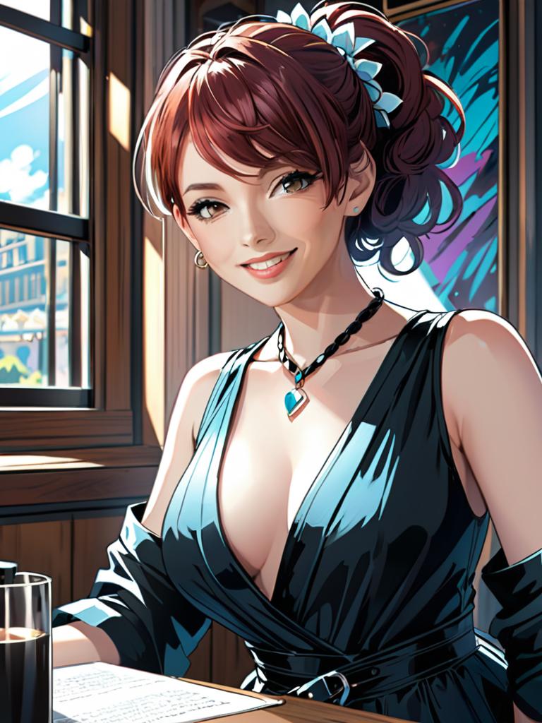 Stylized Anime Character in Cafe