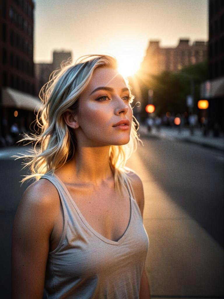 Thoughtful Woman at Sunset in Urban Setting