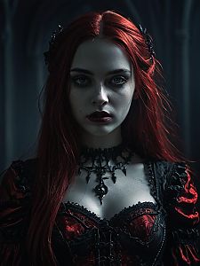 Gothic Victorian Woman Portrait with Fiery Red Hair