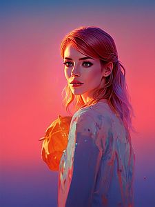 Digital Portrait of a Thoughtful Woman
