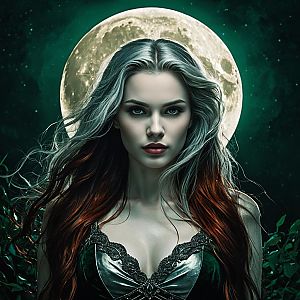 Mystical Woman Under Full Moon Fantasy Portrait