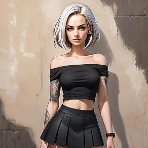Portrait of Woman with Platinum Blonde Hair and Tattoos