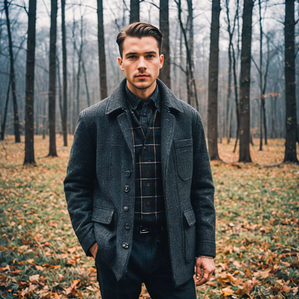 Stylish Man in Autumn Forest