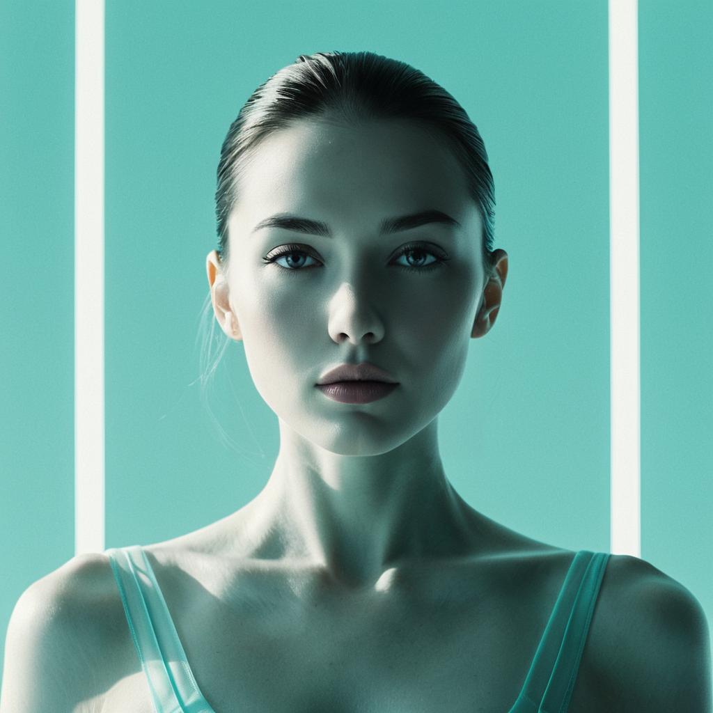 Modern Portrait of a Woman with Teal Background and Minimalist Lighting