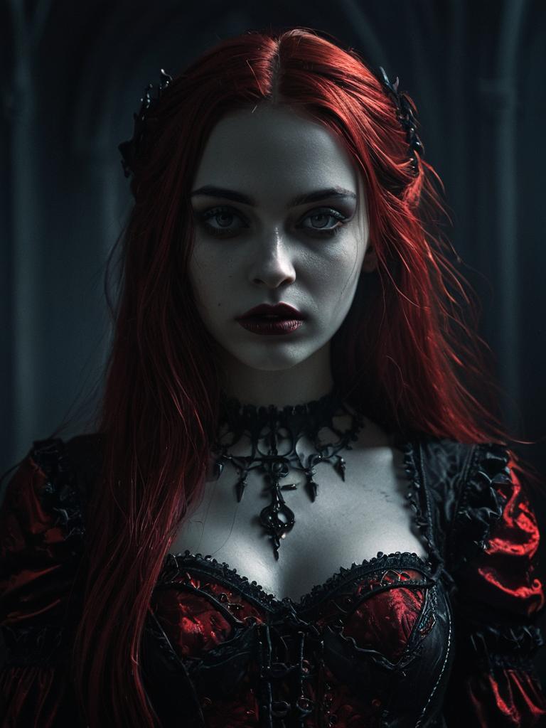Gothic Victorian Woman Portrait with Fiery Red Hair