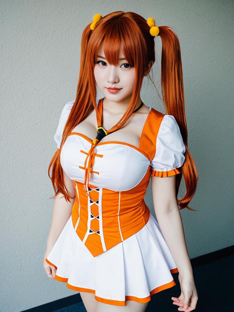 Anjou Naruko Cosplay Woman in Orange and White Anime Costume