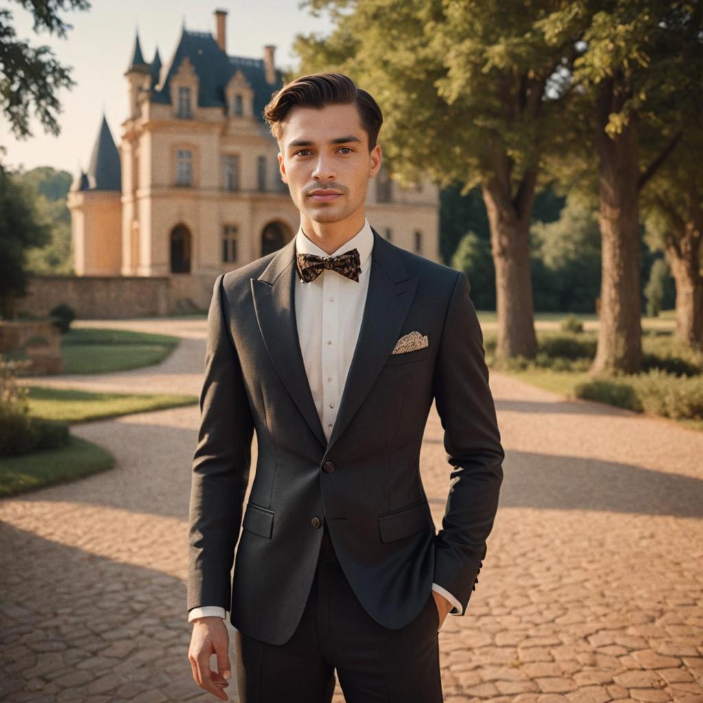 Dapper Man in Suit at Elegant Château