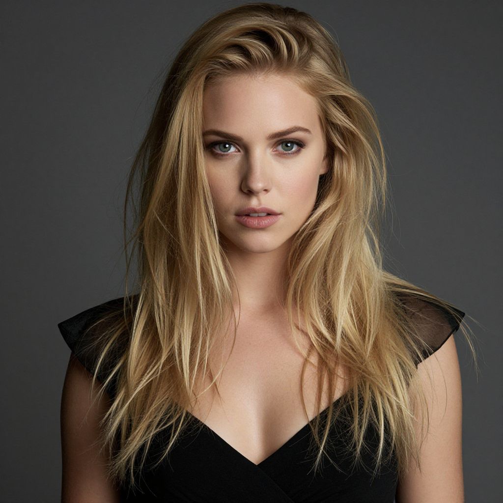 Portrait of Blonde Woman with Tousled Hair in Black Top