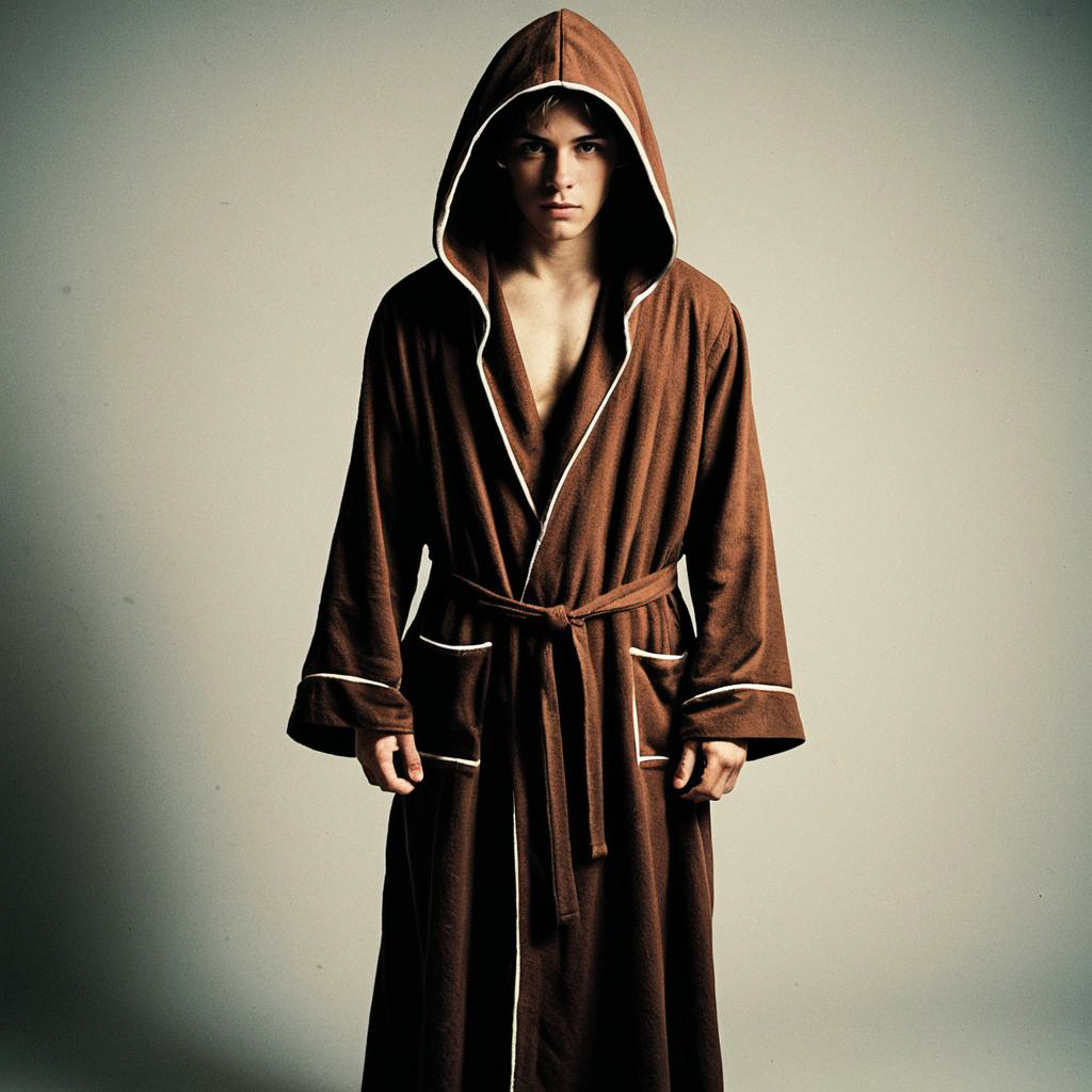 Young Man in Brown Hooded Robe