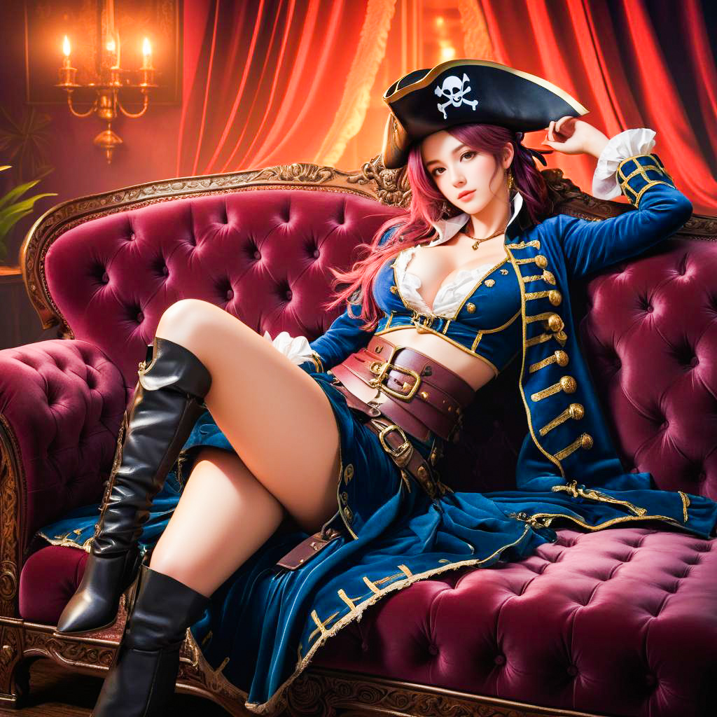 Elegant Pirate Woman on Luxurious Couch