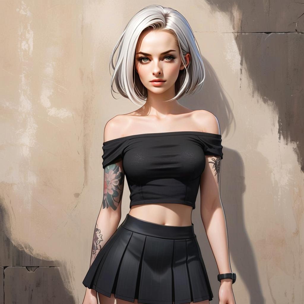 Portrait of Woman with Platinum Blonde Hair and Tattoos Portrait of Woman with Platinum Blonde Hair and Tattoos