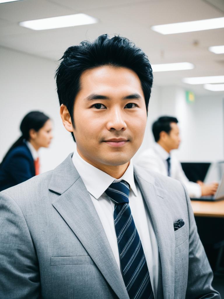 Confident Asian Businessman in Modern Office Setting