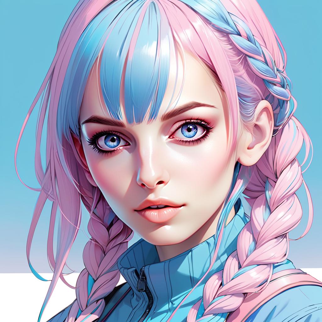 Anime-Inspired Young Woman with Pastel Hair