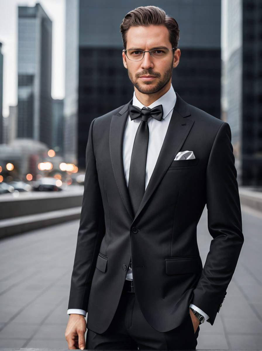 Handsome Man in Tailored Black Suit