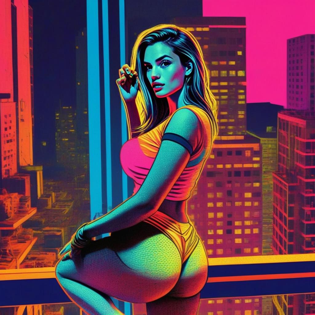 Confident Woman in Neon Cityscape