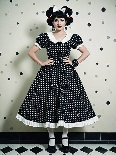 Vintage Style Cruella Disney Costume with Twintails and Polka Dot Dress