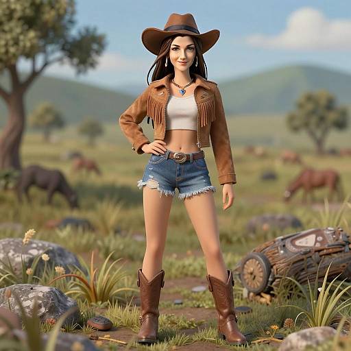 Young Woman in Modern Cowboy Outfit Outdoors