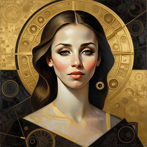 Digital Portrait of Woman with Golden Halo Background