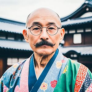 Elderly Asian Man in Traditional Kimono