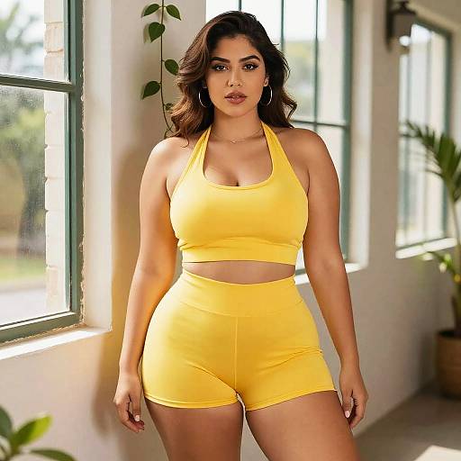 Confident Woman in Yellow Athleisure Outfit Indoors