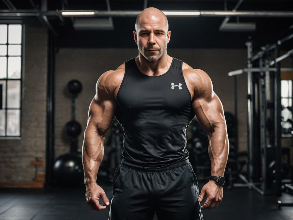 Muscular Man Working Out in Gym