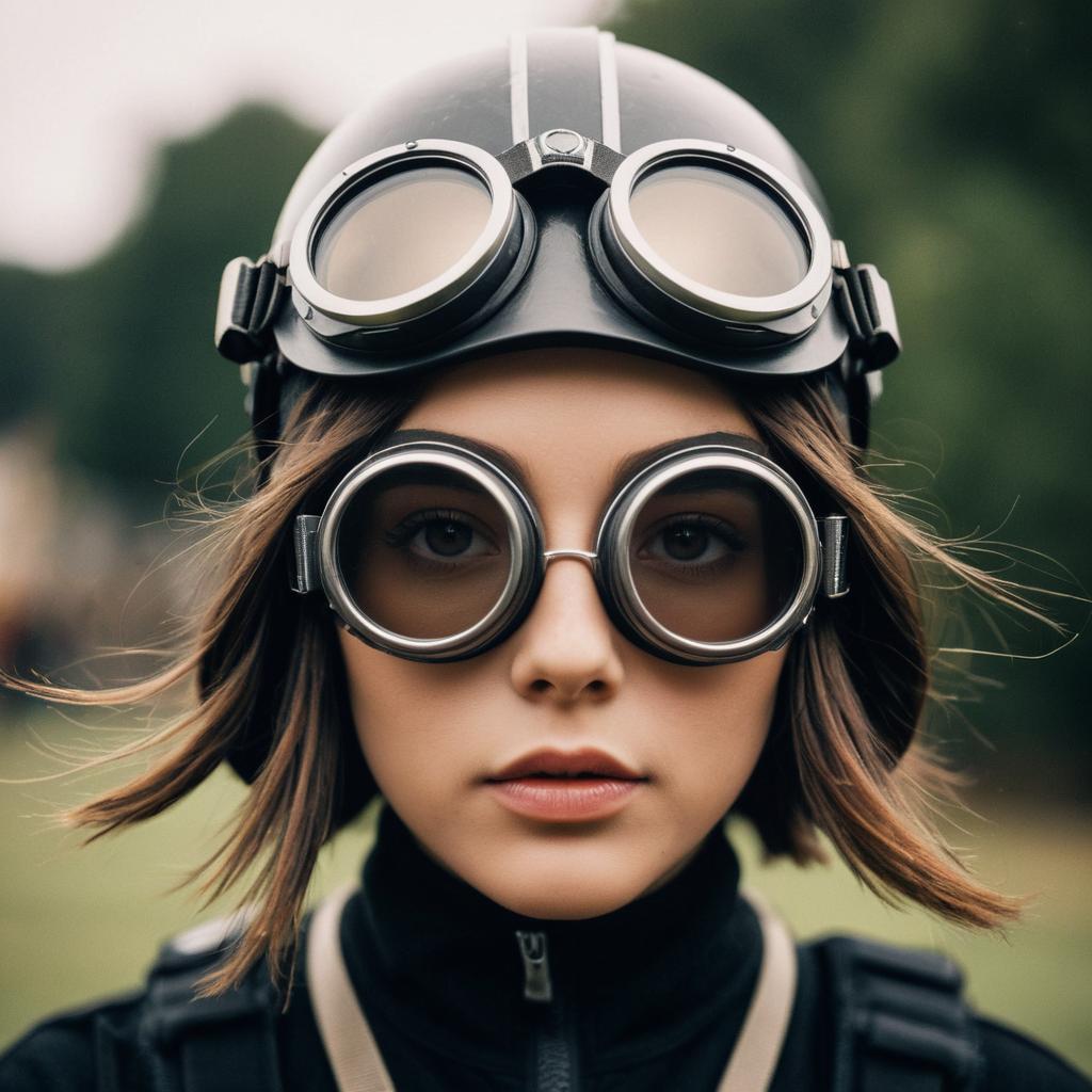 Young Woman in Vintage Aviator Goggles