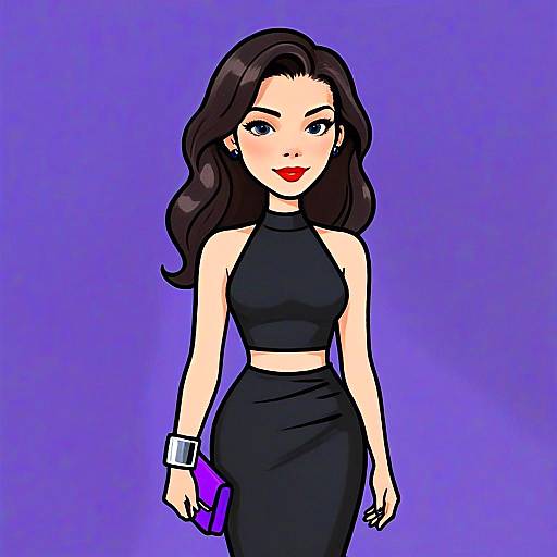 Stylish Woman in Black Evening Wear Digital Illustration