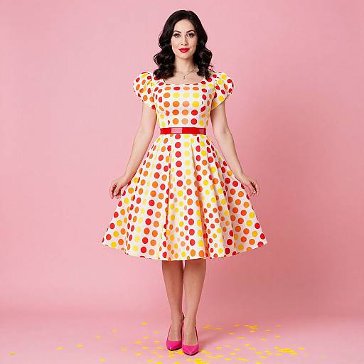 1950s Retro Polka Dot Dress Woman Fashion Vintage Style
