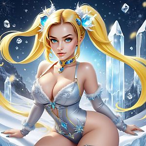 Fantasy Blonde Woman in Ice Crystal Costume Digital Artwork