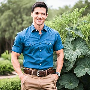 Confident Young Man in Garden