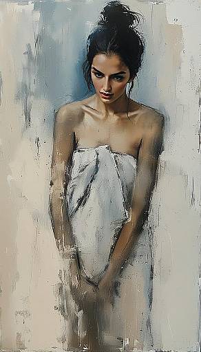 Semi-Abstract Portrait of Woman Wrapped in White Towel