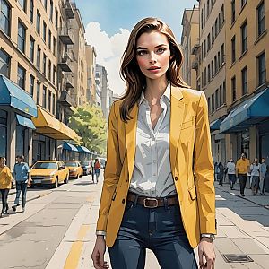 Stylish Woman in Yellow Blazer on City Street