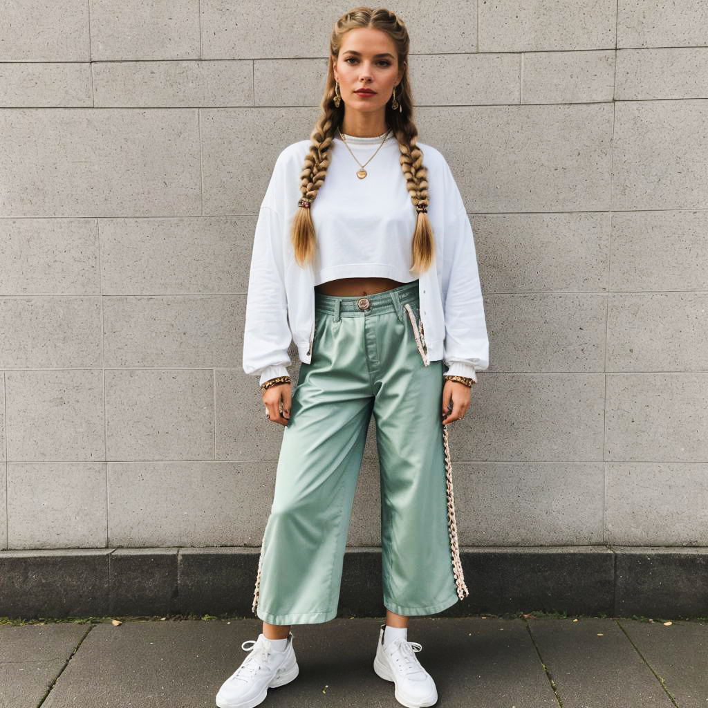 Stylish Woman in Cropped Sweater and Tailored Pants