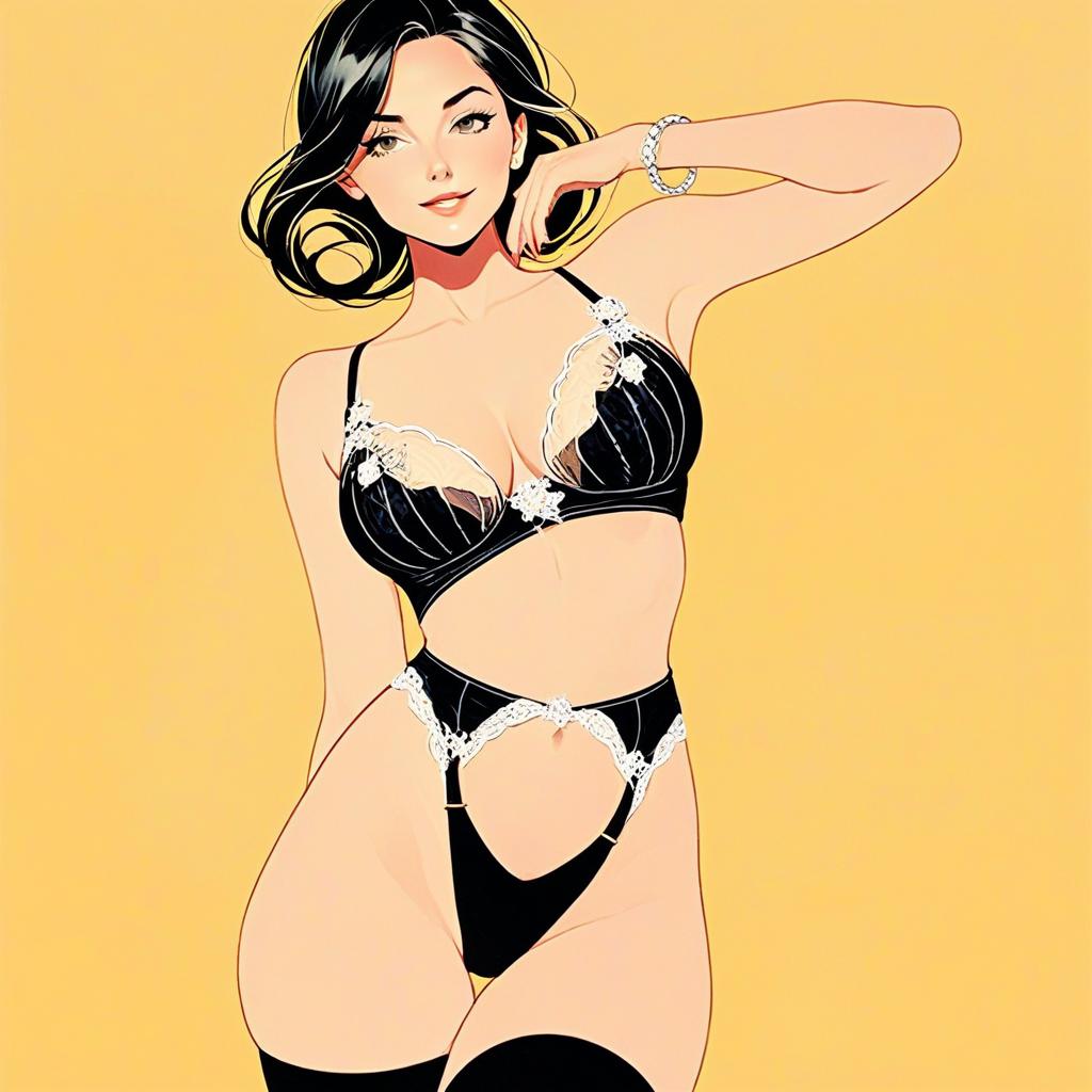 Stylized anime woman in black lingerie
